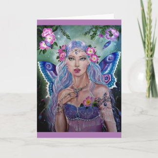Lila blaue Fee mit wilden Rose Grußkarte Karte
