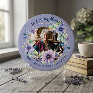 Lila Blaue Florale Gedenk Erinnerungs Foto Button