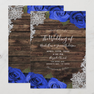 Lila Blaue Florale Rosen Rustikale Holzspitze Hoch Einladung