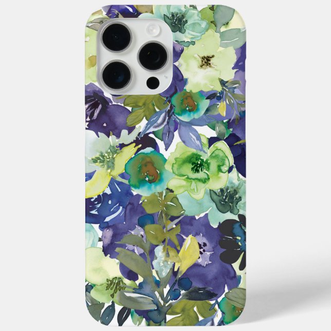 Lila, blaue, gelbe Wasserfarbe Floral iPhone Case (Rückseite)