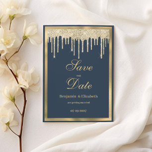 Lila blaue Gold-Glitter-Tropfen Save the Date Einladung