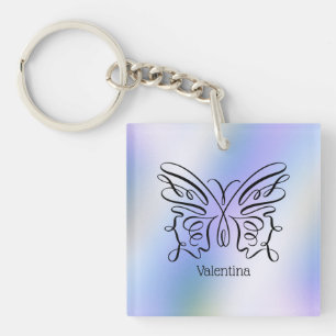 Lila Blaue Holografische Schmetterling-Monogramm-N Schlüsselanhänger