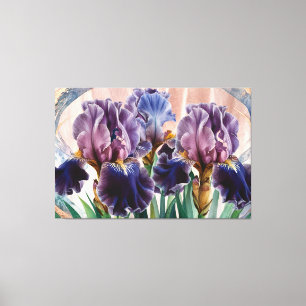 *~* Lila BLAUE IRIS Schwertlilien Vintage Floral Leinwanddruck