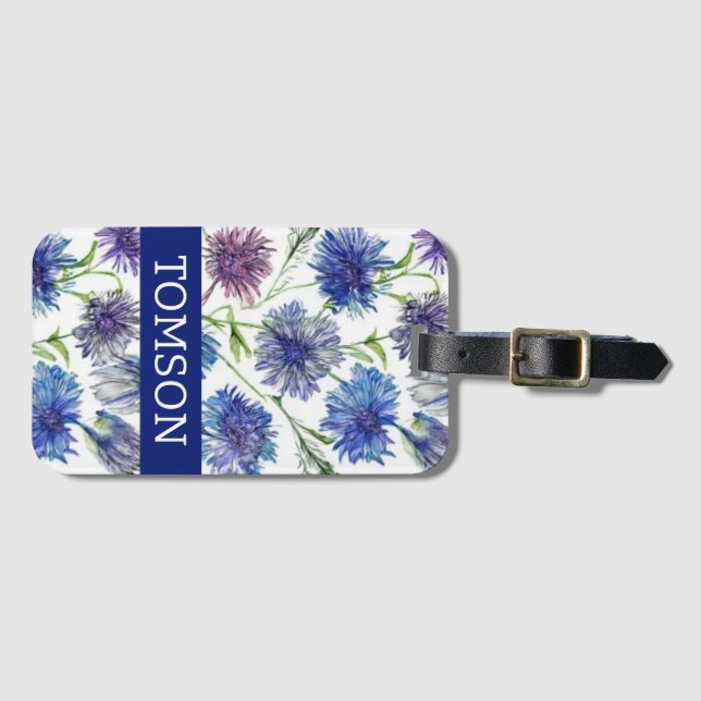 lila, blaue Kornblumen, Aquarellfarben Gepäckanhänger (Vorderseite (Horizontal))