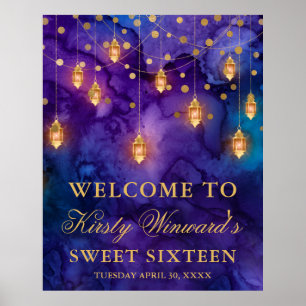 Lila & Blaue Laternen leuchten Sweet 16 Poster