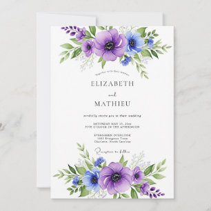 Lila Blaue Lebendige Anemonen Hochzeit Einladung