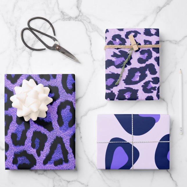Lila blaue Leopardenfarbe Geschenkpapier Set (Vorderseite)