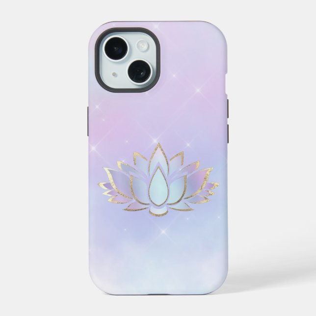 Lila blaue Lotusblumen-Dekor iPhone 15 Hülle (Rückseite)
