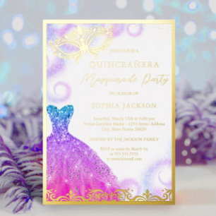 Lila Blaue Maskenball-Party-Kleid Quinceanera  Folieneinladung