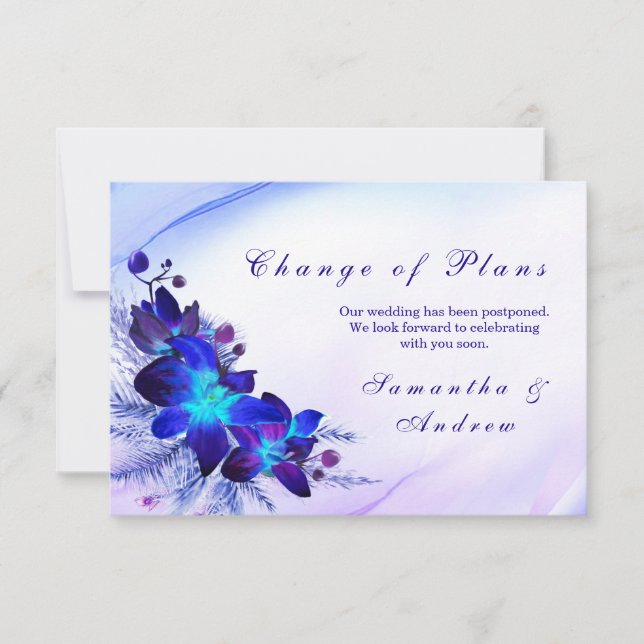 Lila Blaue Orchidee Hochzeit Datum Ändern Karte (Vorderseite)