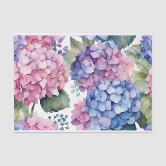 Lila, blaue, rosa Wasserfarbe Hydrangea-Blume Seidenpapier (Vorderseite)
