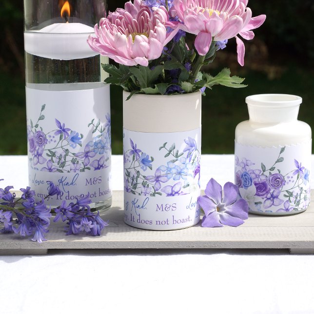 Lila, blaue Rose-Zentralteil-Umlaufmarken Poster (lavender and light blue roses wedding reception centerpiece wrap sign label for flower vase)