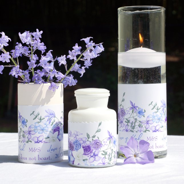 Lila, blaue Rose-Zentralteil-Umlaufmarken Poster (purple and blue rose wedding centerpiece with wrap-around label for glass vase or candle votive)