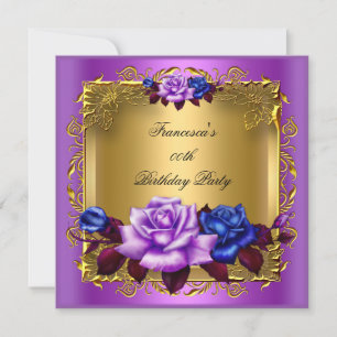 Lila Blaue Rosen Gold Elegante Geburtstagsfeier Einladung