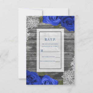Lila Blaue Rosen Rustikales Holz Weiß Spitze Antwo Einladung