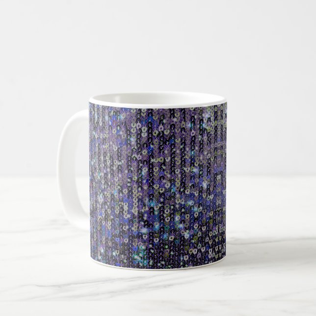 Lila blaue Sequenzen | Funkmuster Kaffeetasse (Vorderseite Links)