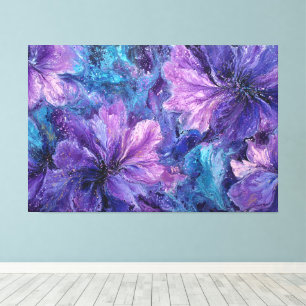 Lila Blaue Türkis Florale Abstrakte Wandkunst Leinwanddruck