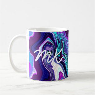 Lila, blaue und Aquamarine Abstrakte Fluid Art Kaffeetasse