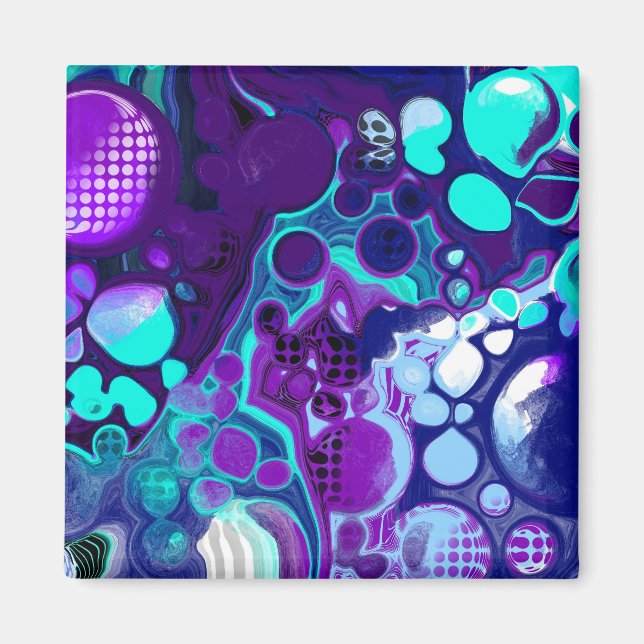 Lila, blaue und Aquamarine Abstrakte Fluid Art Magnet (Vorne)