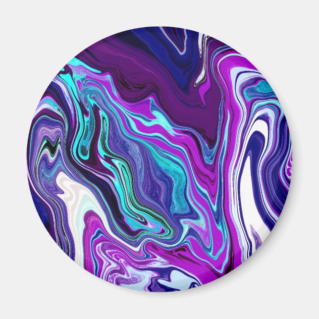 Lila, blaue und Aquamarine Abstrakte Fluid Art Magnet (Vorne)
