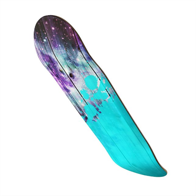 Lila, blaue und Aquamarine Holzplanks & Paint-Spri Skateboard (Vorderseite)