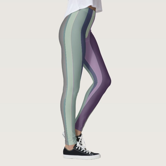Lila, blaue und grüne Abstrakte Streifen Leggings (Rechts)