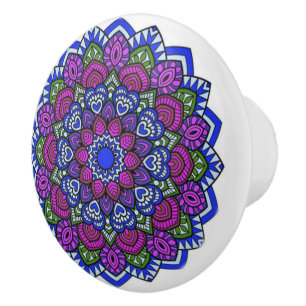 Lila, blaue und grüne Mandala-Keramik Keramikknauf