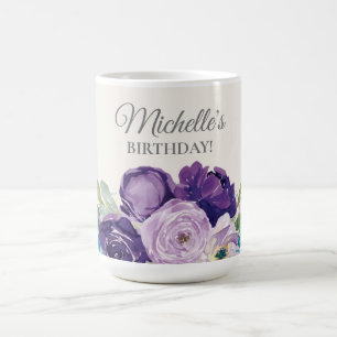 Lila Blaue Wasserfarbe Florale Geburtstagsgeschenk Kaffeetasse