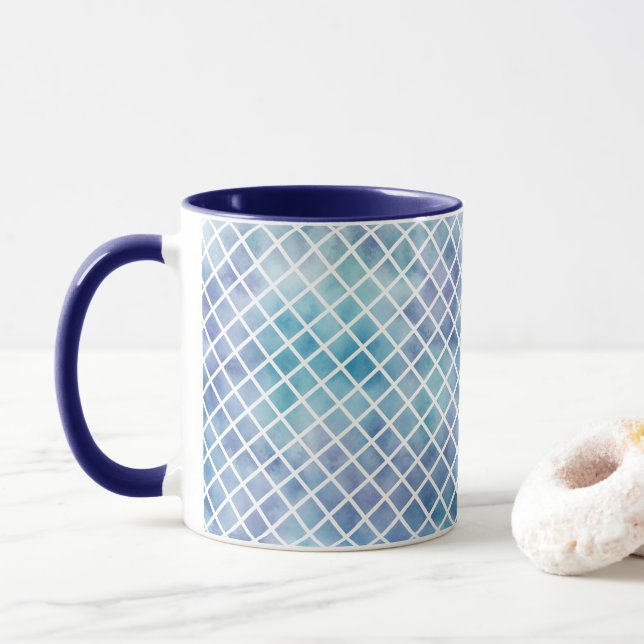 Lila blaue Wasserfarbenfliesen Tasse (Mit Donut)