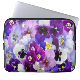 Lila Blaue Weiße Stiefmütterchen Blumen Laptopschutzhülle