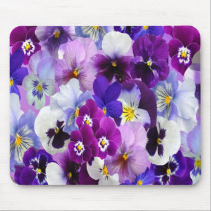Lila Blaue Weiße Stiefmütterchen Blumen Mousepad