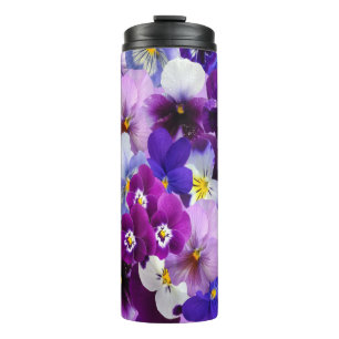 Lila Blaue Weiße Stiefmütterchen Blumen Thermosbecher