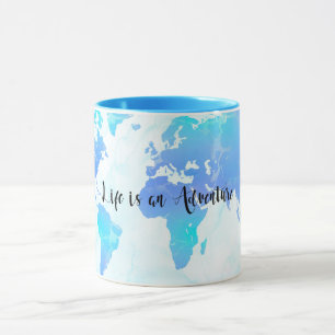 Lila & Blaue Weltkarte Leben ist ein Abenteuer Tasse