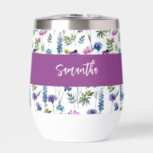 Lila Blaue Wildblumen-Wasserfarbe-Monogramm-Name