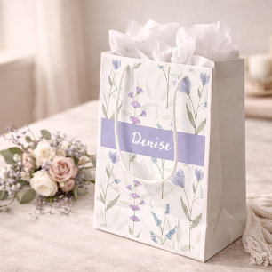 Lila Blaue Wildblumen-Wasserfarbe-Monogramm-Name Kleine Geschenktüte