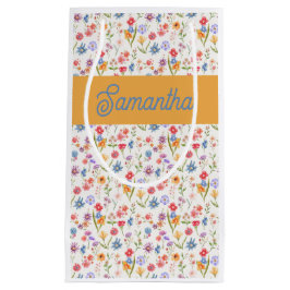 Lila Blaue Wildblumen-Wasserfarbe-Monogramm-Name Kleine Geschenktüte