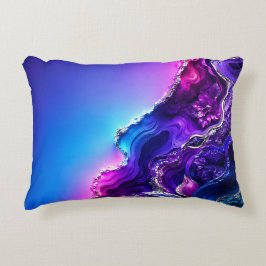 Lila-Blauer Achat-Geoden-Kunst | Neon-Marmor-Abstr Dekokissen