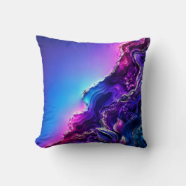 Lila-Blauer Achat-Geoden-Kunst | Neon-Marmor-Abstr Kissen