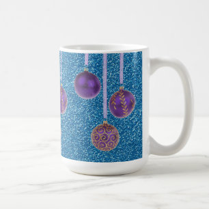 Lila blauer Glitzer Frohe Weihnachtsbaubles Tasse