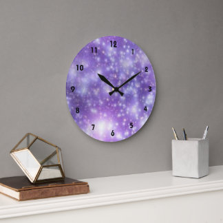 Lila Blauer Himmel Wolke Sterne Effekt Große Wanduhr