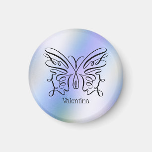 Lila Blauer Holografischer Schmetterling Monogramm Magnet