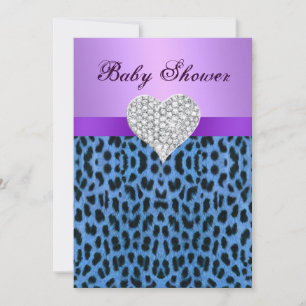 Lila Blauer Leopard Print Heart Baby Dusche einlad Einladung