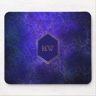 Lila Blauer Marmor aus Gold Monogram Mousepad