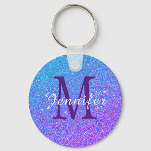 Lila blauer Ombre Glitzer-Glitzern-Monogramm-Name Schlüsselanhänger