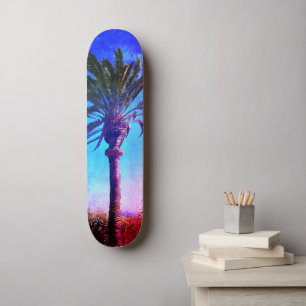 Lila blauer Palmbaum, Cooler Retro Vintag trendy Skateboard