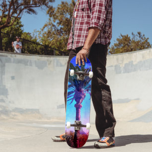 Lila Blauer Palmenbaum, Cooler Retro Vintager Tren Skateboard