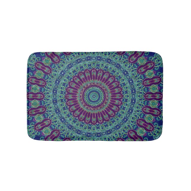 Lila, blauer und grüner Mandala Badematte (Vorderseite)