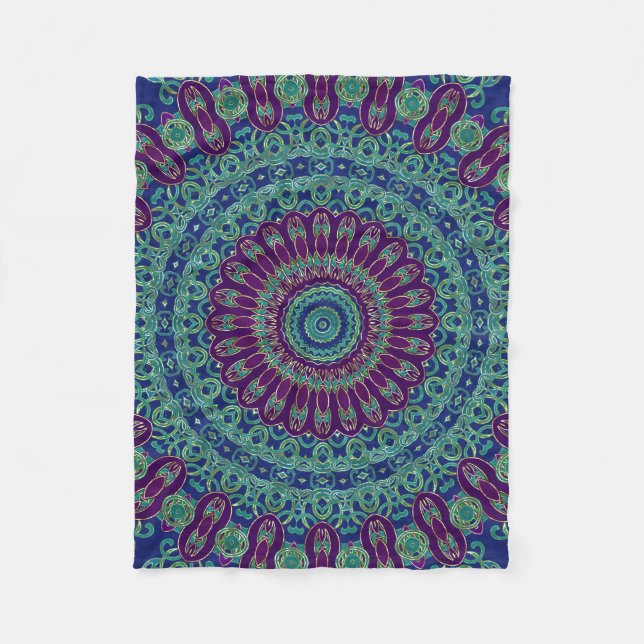 Lila, blauer und grüner Mandala Fleecedecke (Vorderseite)