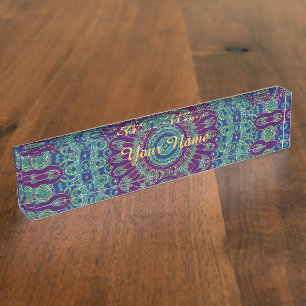 Lila, blauer und grüner Mandala Namensplakette