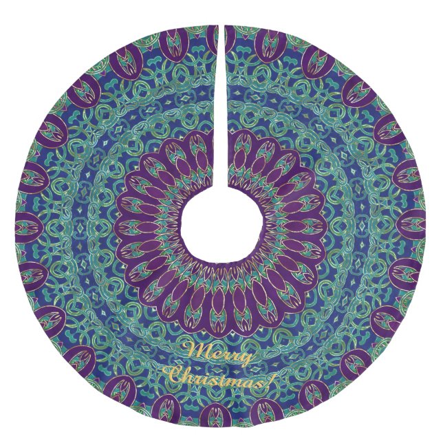 Lila, blauer und grüner Mandala Polyester Weihnachtsbaumdecke (Vorderseite)